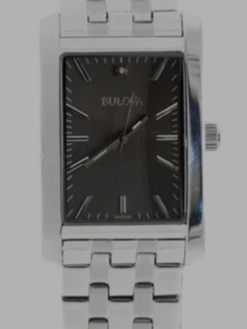 Bulova Silver Stainless Steel Watch with Black Dial